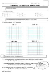 Division des nombres entiers - Examen Evaluation : Primaire 4 - PDF à imprimer