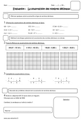 Soustraction des nombres décimaux - Examen Evaluation : Primaire 4 - PDF à imprimer