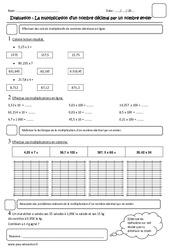 Multiplier un nombre décimal par un nombre entier - Examen Evaluation : Primaire 4 - PDF à imprimer