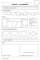 Quadrilatères - Examen Evaluation - Carrés - Rectangles - Parallélogrammes - Trapèzes : Primaire 4 - PDF à imprimer
