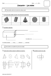 Solides - Patrons - Examen Evaluation - Faces - Arêtes - Sommets : Primaire 4 - PDF à imprimer