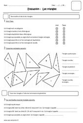 Triangles - Examen Evaluation - Isocèles, équilatéral, rectangles, isocèles rectangles, quelconques : Primaire 4 - PDF à imprimer
