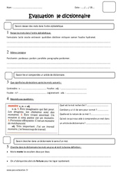 Dictionnaire - Ordre alphabétique - Examen Evaluation : Primaire 5 - PDF à imprimer