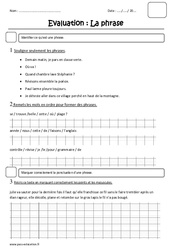 Phrase - Examen Evaluation - Majuscule, point, virgule... : Primaire 3 - PDF à imprimer