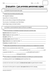 Pronoms personnels sujets - Examen Evaluation : Primaire 3 - PDF à imprimer