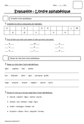 Ordre alphabétique - Examen Evaluation : Primaire 3 - PDF à imprimer