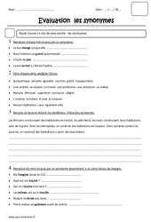 Synonymes - Examen Evaluation : Primaire 5 - PDF à imprimer