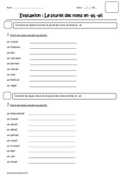 Pluriel des noms en - al, - ail - Examen Evaluation : Primaire 3 - PDF à imprimer