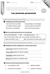 Pronoms personnels - Examen Evaluation - Bilan : Primaire 3 - PDF à imprimer