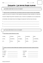 Lettres finales muettes - Examen Evaluation : Primaire 3 - PDF à imprimer
