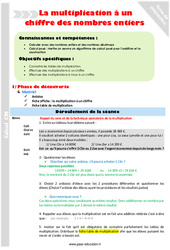 Multiplication à un chiffre des nombres entiers - Séquence - Fiche de préparation : Primaire 5 - PDF à imprimer