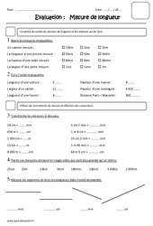 Mesure de longueurs - cm, m, km - Examen Evaluation : Primaire 3 - PDF à imprimer