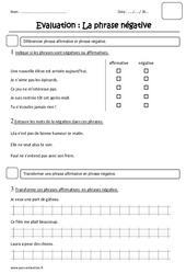 Phrase négative - Examen Evaluation : Primaire 2 - PDF à imprimer