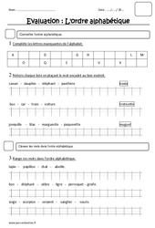 Ordre alphabétique - Examen Evaluation : Primaire 2 - PDF à imprimer