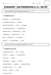 à, a - est,et - Homonymes - Homophones - Examen Evaluation : Primaire 2 - PDF à imprimer