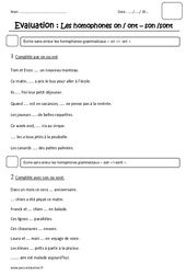 ont, on - son, sont - Homonymes - Homophones - Examen Evaluation : Primaire 2 - PDF à imprimer