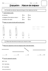 Comparer et mesurer des longueurs - Examen Evaluation : Primaire 2 - PDF à imprimer