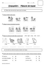 Comparer et mesurer des masses - Examen Evaluation : Primaire 2 - PDF à imprimer