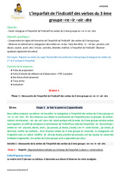 Imparfait de l'indicatif des verbes du 3 ème groupe en - re - ir - oir - dre - Séquence - Fiche de préparation : Primaire 5 - PDF à imprimer