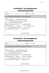 Comment distinguer les homophones mais - mes - mets - met - Examen Evaluation - Bilan : Primaire 4 - PDF à imprimer