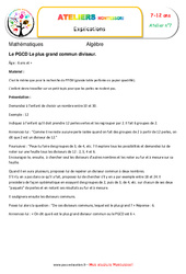 Le plus grand commun diviseur - Algèbre - Montessori - Atelier 7 : Primaire 3, 4, 5 - PDF à imprimer