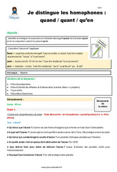 Comment distinguer les homophones quand / quant / qu’en - Séquence - Fiche de préparation : Primaire 5 - PDF à imprimer