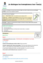 Comment distinguer les homophones- Fiches leur - leur(s) - Séquence - Fiche de préparation : Primaire 5 - PDF à imprimer