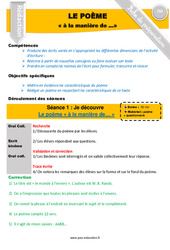 Ecrire un poème à la manière de ... - Rédaction - Production d'écrit - Séquence - Fiche de préparation : Primaire 4, 5 - PDF à imprimer