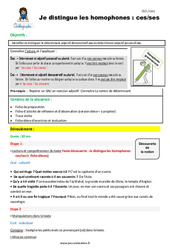 Comment distinguer les homophones - Fiches ces/ses - Séquence - Fiche de préparation : Primaire 3, 4 - PDF à imprimer