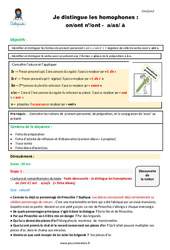 Comment distinguer les homophones- Fiches on - ont - n’ont / a - as - à - Séquence - Fiche de préparation : Primaire 4, 5 - PDF à imprimer