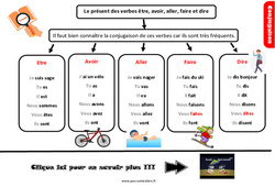 Le présent des verbes être, avoir, aller, faire et dire - Cours, Leçon, trace écrite : Primaire 4 - PDF à imprimer