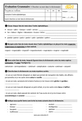 Chercher un mot dans le dictionnaire - Évaluation, bilan : Primaire 5 - PDF à imprimer