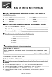 Lire un article de dictionnaire - Exercices, révisions : Primaire 5 - PDF à imprimer