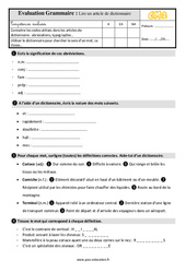 Lire un article de dictionnaire - Évaluation, bilan : Primaire 5 - PDF à imprimer