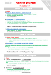 Semaine 13 - Cahier journal - PES - Stagiaires, jeunes profs... : Primaire 4 - PDF à imprimer