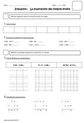 Soustraction des nombres entiers - Examen Evaluation : Primaire 5 - PDF à imprimer