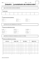 Multiplication des nombres entiers - Examen Evaluation : Primaire 5 - PDF à imprimer