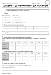 Calcul de pourcentages - Examen Evaluation - Proportionnalité : Primaire 5 - PDF à imprimer