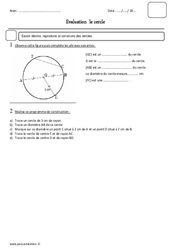 Cercle - Examen Evaluation - Rayon, centre, diamètre, corde : Primaire 5 - PDF à imprimer