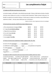 COD, COI, COS - Compléments d'objet - Exercices : Secondaire 1 - PDF à imprimer