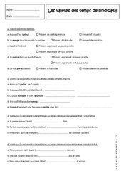 Valeurs des temps - Indicatif - Révisions : Secondaire 1 - PDF à imprimer