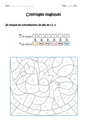 Dénombrer des constellations de 1 à 5 - Coloriage magique  : Primaire 1 - PDF à imprimer