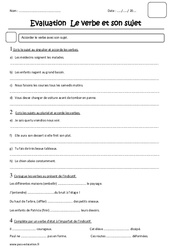 Verbe et son sujet - Examen Evaluation : Primaire 5 - PDF à imprimer