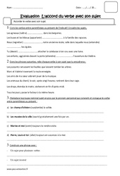 Accord du verbe avec son sujet - Examen Evaluation : Primaire 5 - PDF à imprimer