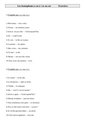 a ou à - on ou ont - homophones - Exercices   : Primaire 3 - PDF à imprimer