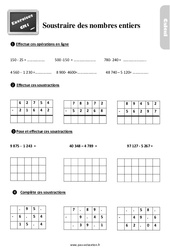 Soustraire les nombres entiers - Exercices, révisions : Primaire 4 - PDF à imprimer