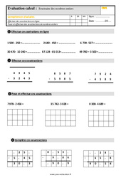 Soustraire les nombres entiers - Évaluation, bilan : Primaire 4 - PDF à imprimer