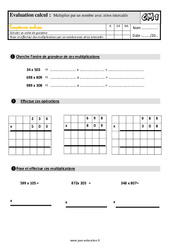 Multiplier par un nombre avec zéros intercalés - Évaluation, bilan : Primaire 4 - PDF à imprimer