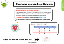 Soustraction des nombres décimaux - Cours, Leçon, trace écrite : Primaire 4 - PDF à imprimer