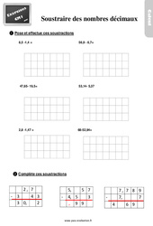 Soustraction des nombres décimaux - Exercices, révisions : Primaire 4 - PDF à imprimer